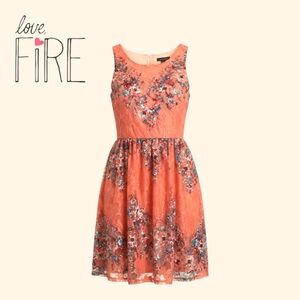 Love, Fire Coral Floral Lace Fit & Flare Dress – Size Small (NWOT)